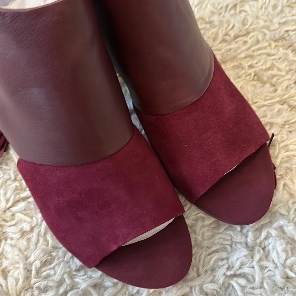 NEW Kenneth Cole Reaction Reach The Stars Peep Toe Burgundy Leather Bootie - Picture 12 of 16